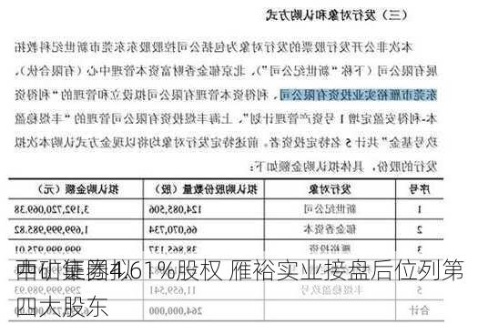 西矿集团拟
中山证券4.61%股权 雁裕实业接盘后位列第四大股东