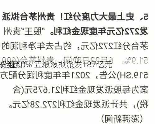 分红
例超60% 五粮液拟派发187亿元
“红包”