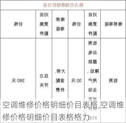 空调维修价格明细价目表格,空调维修价格明细价目表格格力