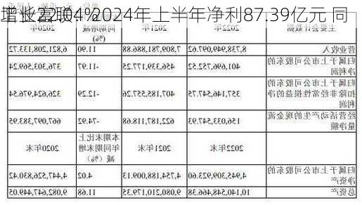 工业富联：2024年上半年净利87.39亿元 同
增长22.04%