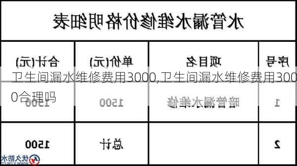 卫生间漏水维修费用3000,卫生间漏水维修费用3000合理吗