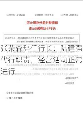 张荣森辞任行长：陆建强代行职责，经营活动正常进行