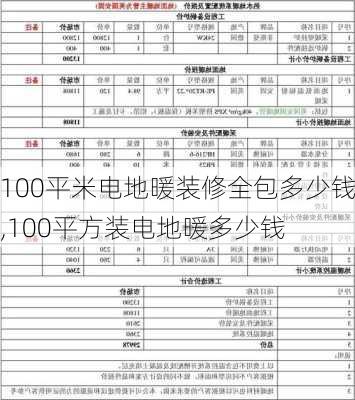 100平米电地暖装修全包多少钱,100平方装电地暖多少钱