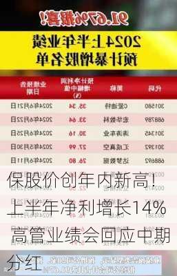 
保股价创年内新高！上半年净利增长14% 高管业绩会回应中期分红