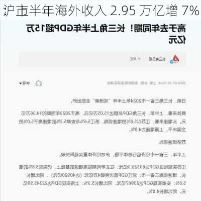 沪市
：上半年海外收入 2.95 万亿增 7%