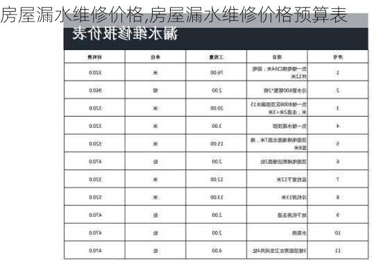 房屋漏水维修价格,房屋漏水维修价格预算表