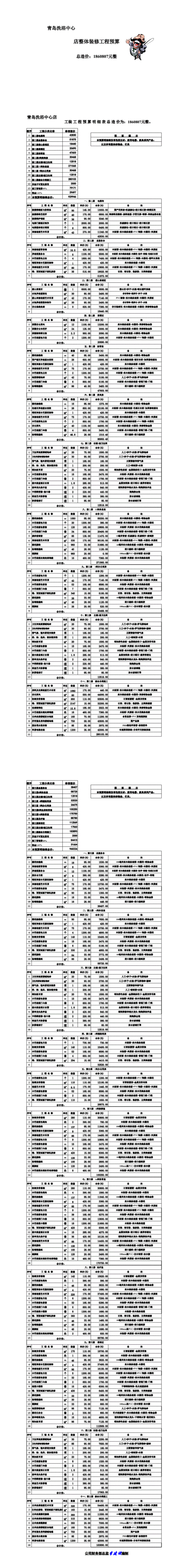 浴池装修预算表,浴池装修预算表格