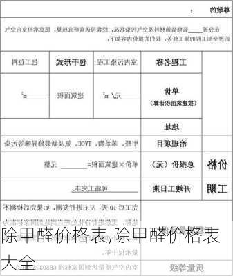 除甲醛价格表,除甲醛价格表大全